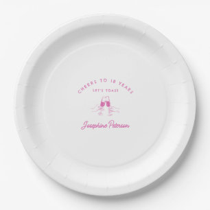 Cheers to 18 Years Pink 18th Birthday Custom Paper Plate