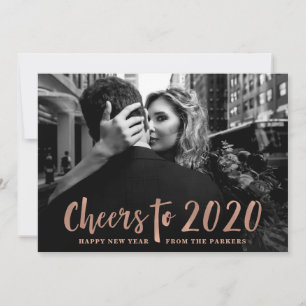 Cheers to 2020 Rose Gold Happy New Year Photo Holiday Card
