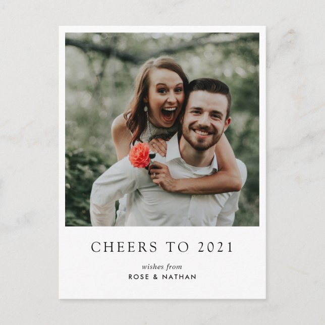 Cheers To 2021 Modern Script New Year Photo Holiday Postcard (Front)