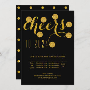 Cheers to 2024 gold New Year's Eve party black Invitation