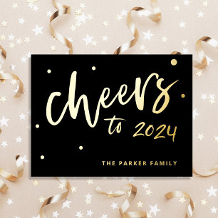Cheers to 2024   New Year Typography Gold Foil Holiday Postcard