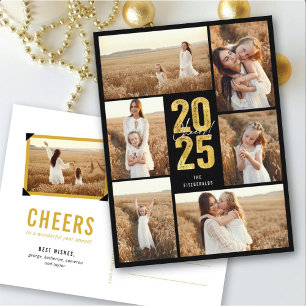 Cheers To 2025 Gold Typography Modern New Year Holiday Postcard