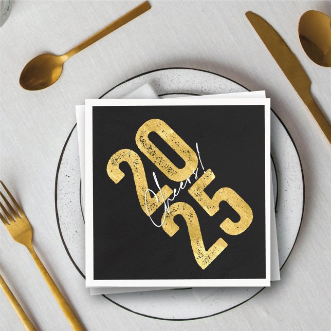 Cheers To 2025 Gold Typography Modern New Year Napkin (Cheers To 2025 Gold Typography Modern New Year Napkins @ fat_fa_tin)