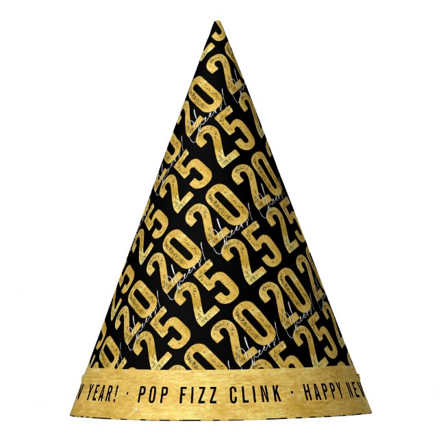 Cheers To 2025 Gold Typography Modern New Year Party Hat (Front)