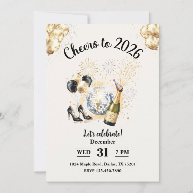 Cheers to 2026 New Year’s Eve Party Invitation (Front)
