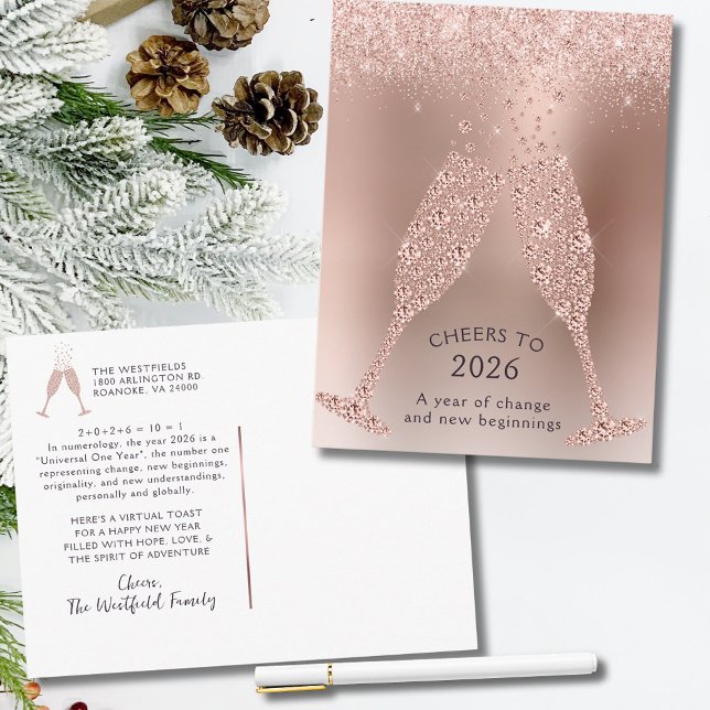 Cheers to 2026 Year of Change New Year Holiday Postcard (Cheers to 2026 Year of Change Rose Gold New Year Holiday Postcard)