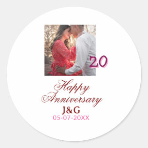 Cheers to 20 Years happy anniversary add photo dat Classic Round Sticker
