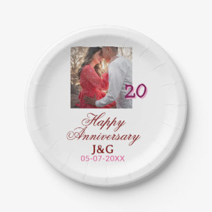 Cheers to 20 Years happy anniversary add photo dat Paper Plate