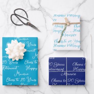 Cheers to 20 Years Marine Blue Happy Retirement Wrapping Paper Sheet
