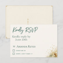 Cheers to 20th Birthday Emerald and Gold RSVP Card