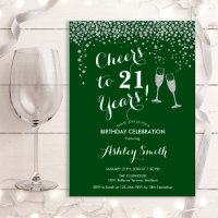 Cheers To 21 Years Birthday Forest Green Silver
