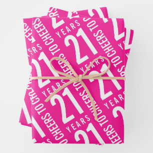 Cheers to 21 Years Birthday Hot Pink Wrapping Paper Sheet