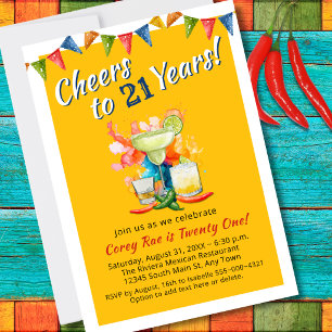 Cheers to 21 Years Modern 21st Birthday  Fiesta Invitation