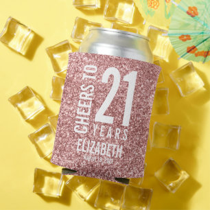 Cheers to 21 Years Rose Gold Glitter Can Cooler