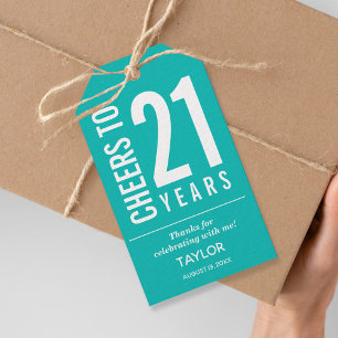 Cheers to 21 Years Turquoise Party Favour Gift Tags