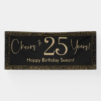 Cheers to 25 Years Birthday Black w/ Gold Confetti