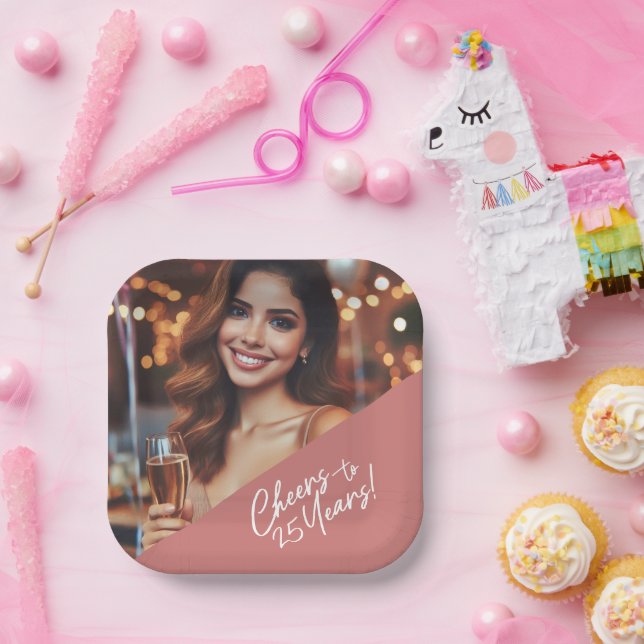 Cheers to 25 Years Birthday Party Celebration Paper Plate (Party)