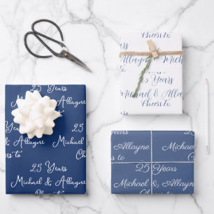 Cheers to 25 Years Navy Blue 25th Anniversary Wrapping Paper Sheet