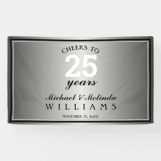 Cheers to 25 Years Silver Wedding Anniversary  Banner (Horizontal)