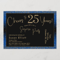 Cheers to 25 Years Surprise Birthday Gold & Blue