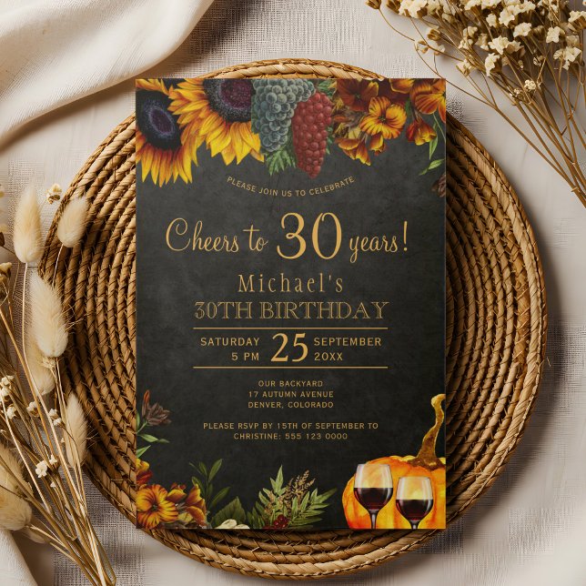 Cheers to 30 years autumn 30th birthday party  invitation (Creator Uploaded)