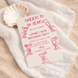 Cheers to 30 Years Beige Cocktail 30th Birthday Invitation