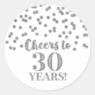 Cheers to 30 Years Birthday Silver Confetti Classic Round Sticker