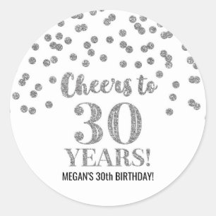Cheers to 30 Years Birthday Silver Confetti Classic Round Sticker