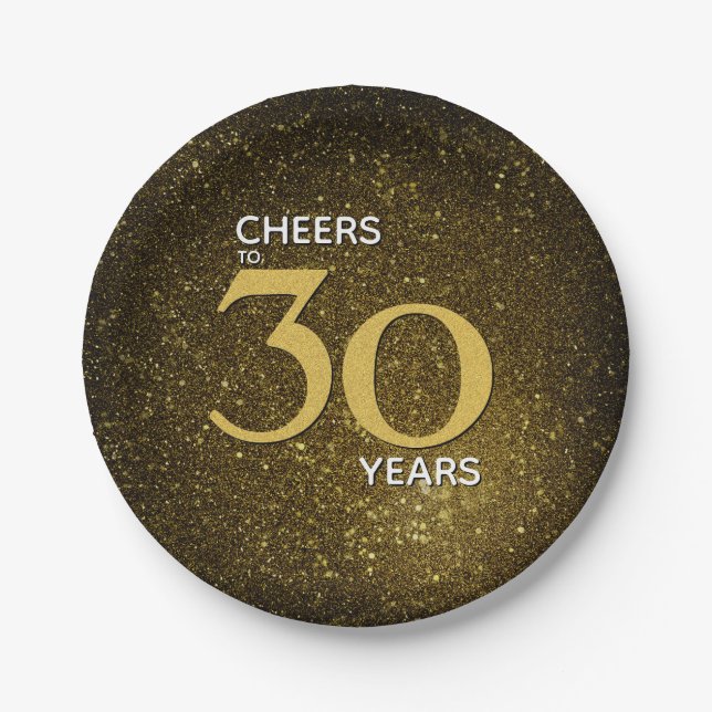 Cheers to 30 Years Black Gold 30th Birthday Paper Plate (Front)