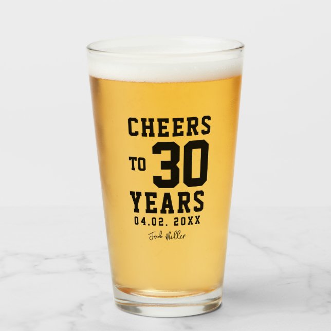 Cheers To 30 Years Black Script Typography  Glass (Front Filled)