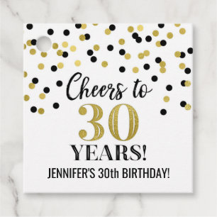 Cheers to 30 Years Gold Black Confetti Favour Tags