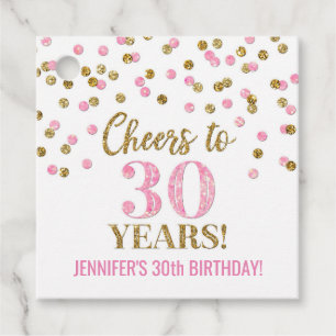 Cheers to 30 Years Gold Pink Confetti Favour Tags
