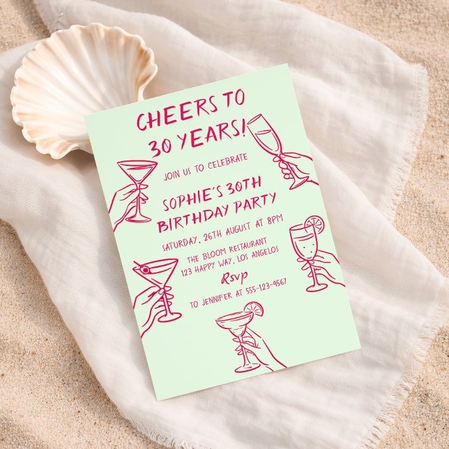 Cheers to 30 Years Green Cocktail 30th Birthday Invitation (Creator Uploaded)