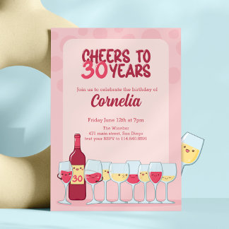 Cheers to 30 years kawaii wine birthday Invitation