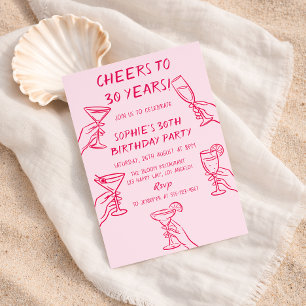 Cheers to 30 Years Pink Cocktail 30th Birthday  Invitation