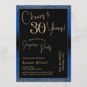 Cheers to 30 Years Surprise Birthday Party Blue Invitation