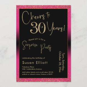 Cheers to 30 Years Surprise Birthday Party, Pink Invitation