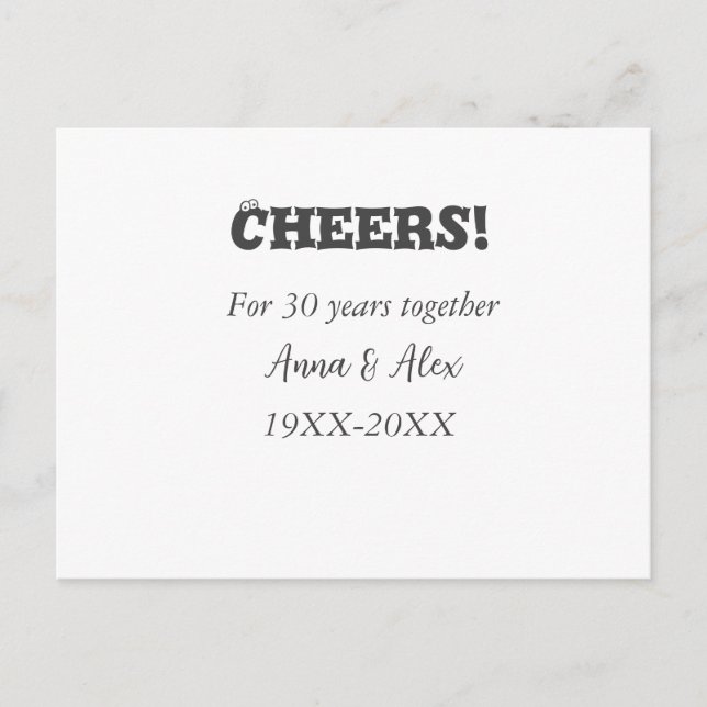 Cheers to 30 years together anniversary add name d postcard (Front)