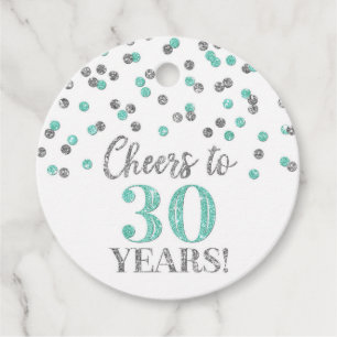 Cheers to 30 Years Turquoise Silver Confetti Favour Tags