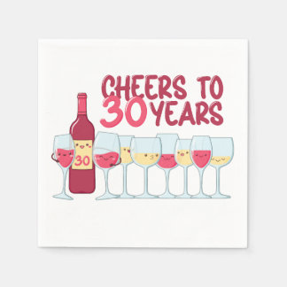 Cheers to 30 years wine and kawaii birthday party napkin