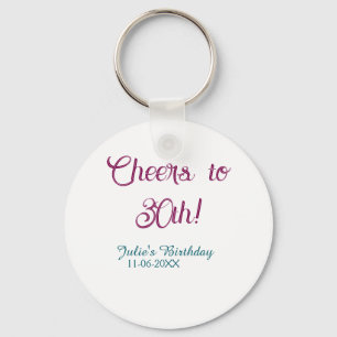 Cheers to 30th birthday name date mauve blue elega keychain