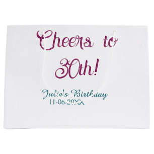 Cheers to 30th birthday name date mauve blue elega large gift bag