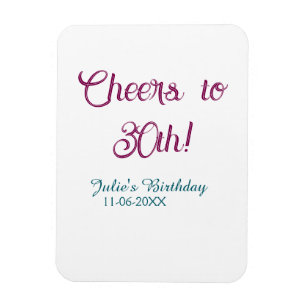 Cheers to 30th birthday name date mauve blue elega magnet