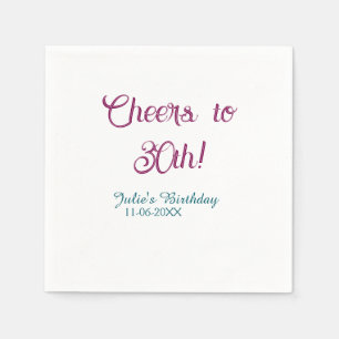 Cheers to 30th birthday name date mauve blue elega napkin