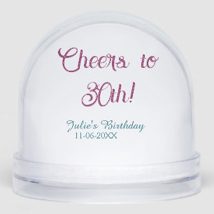 Cheers to 30th birthday name date mauve blue elega snowglobe