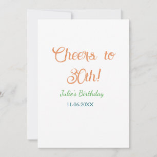 Cheers to 30th birthday name date orange green blu invitation