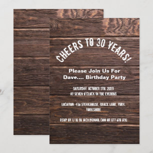 Cheers to 30th Birthday Rustic Country Invitation