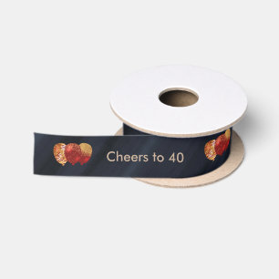 Cheers to 40 Birthday Red Gold Glitter Balloons Satin Ribbon