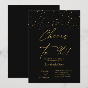 Cheers to 40⎮Gold Black Modern 40th Birthday Invitation