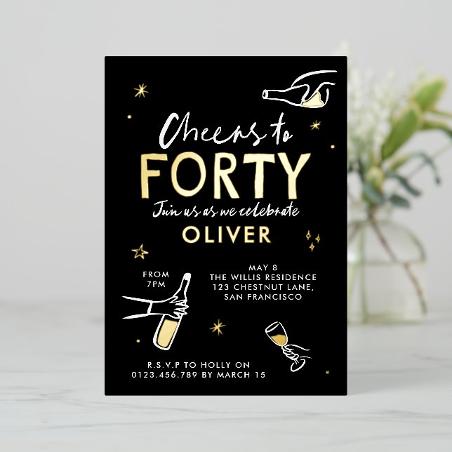 Cheers to 40 modern whimsical birthday invite (Standing Front)